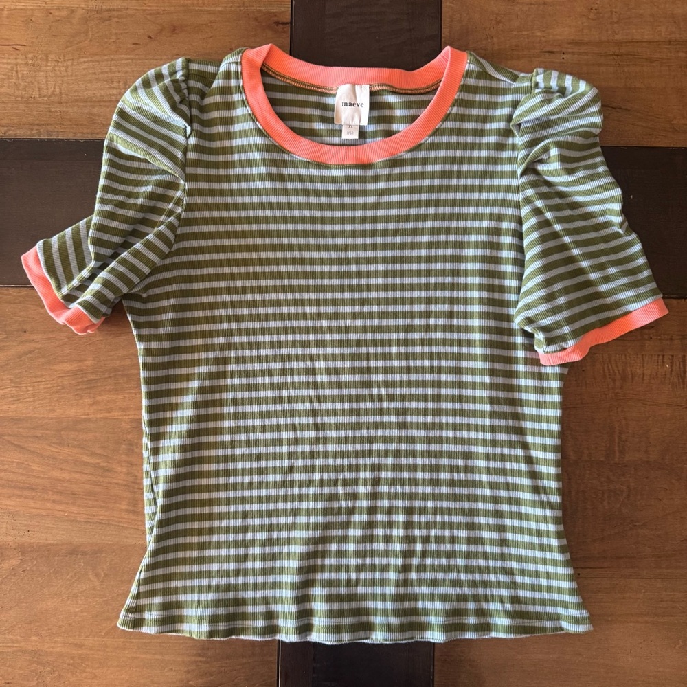 Maeve Puff-Sleeve Striped Top